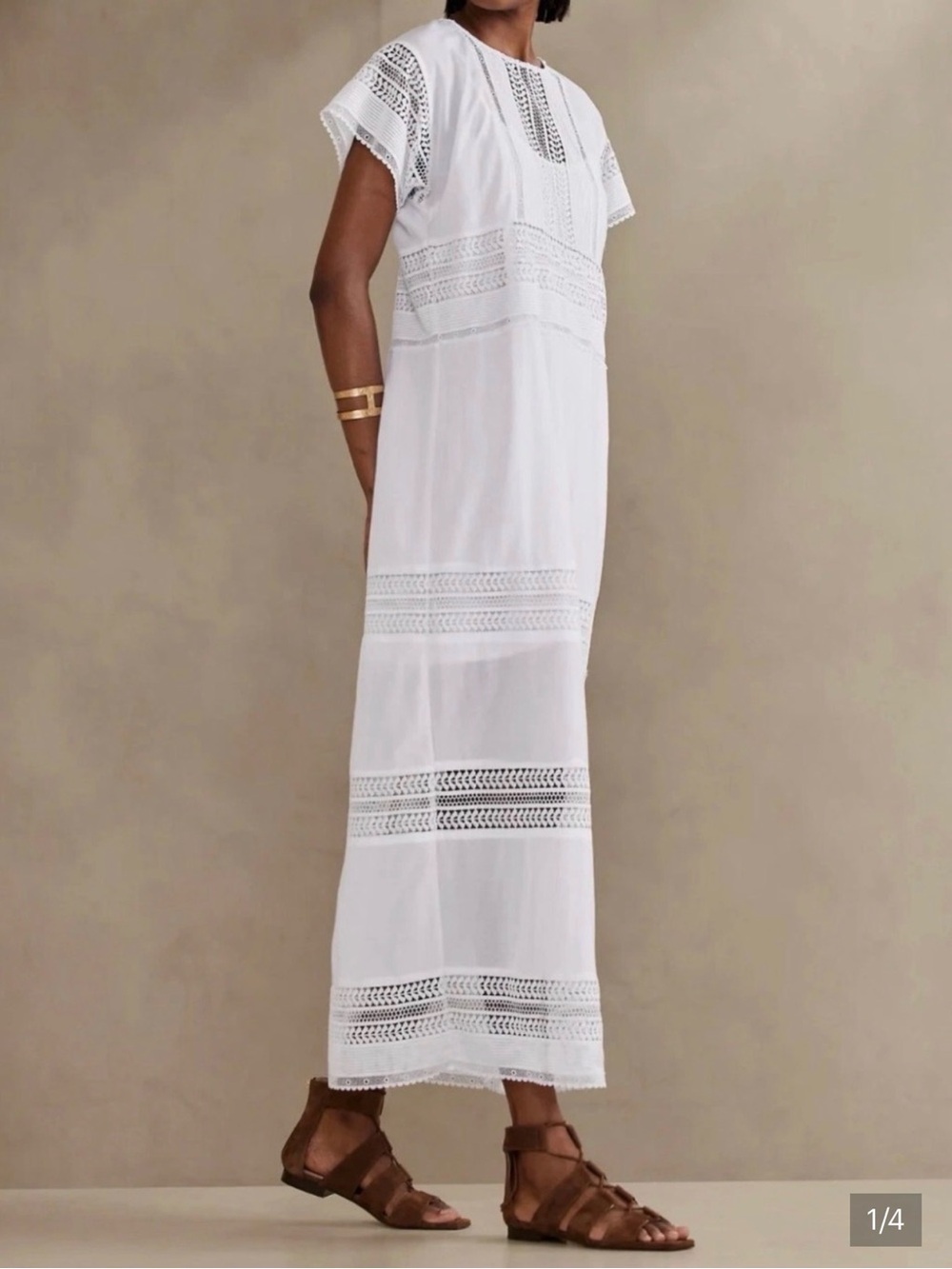 Banana Republic White Lace Crochet-Detail Maxi Swim Cover-Up Dress size XS petit